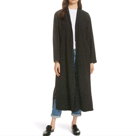 Eileen Fisher Black Morse Code Kimono Duster Women's PS "The Future Is Female" - Picture 3 of 10